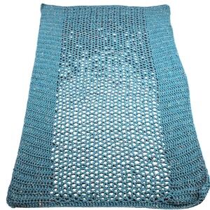 Handmade Crochet Prayer Shawl Blanket Throw Blue Green Speckled 52" x 32"
